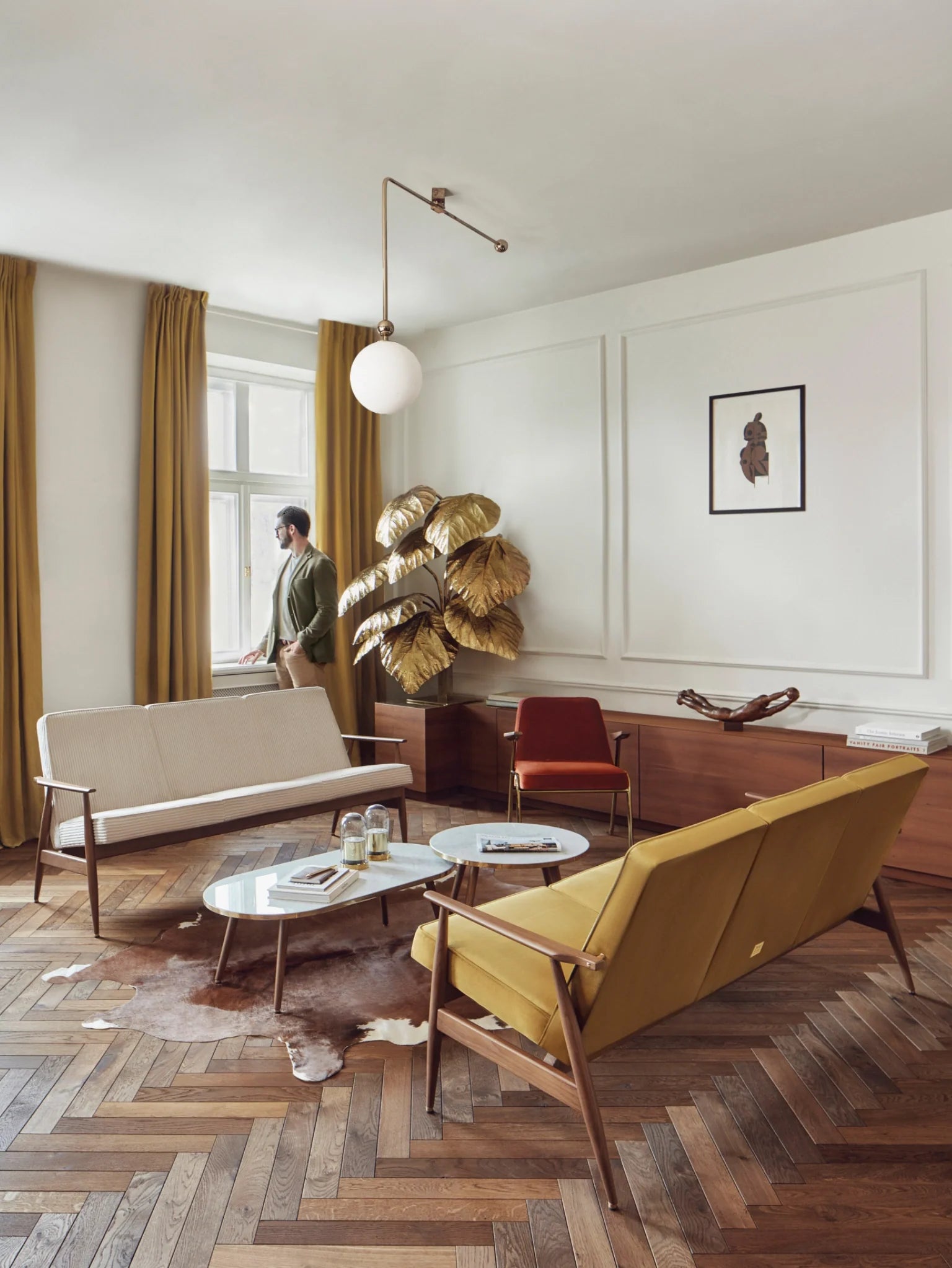 Fox 3-Sitzer in Shine Velvet Mustard