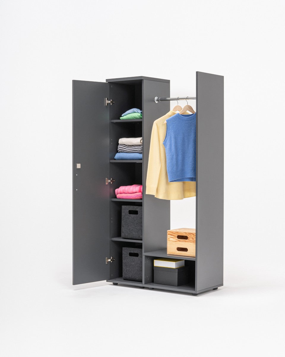 Standard clothes rack attached to cabinets
