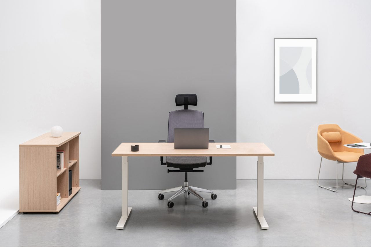 Ogi bench desk with electric height adjustment, twin-motor frame