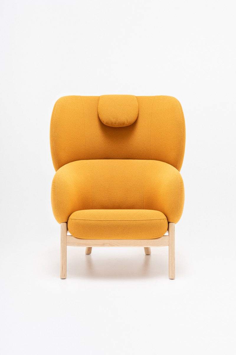 Großer Sessel mit Kopfstütze und Holzgestell