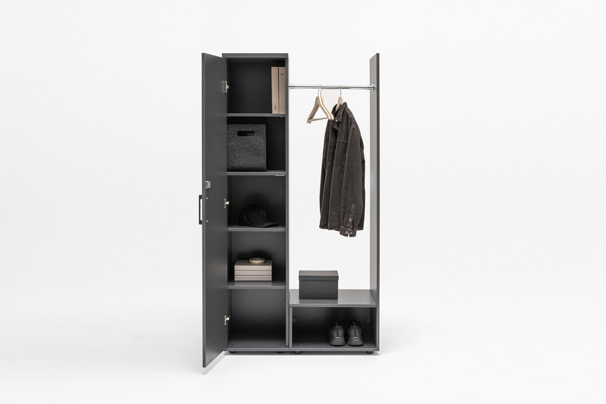 Standard clothes rack attached to cabinets